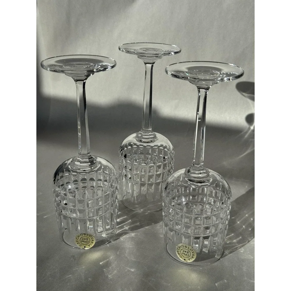VTG Czechoslovakia Lead Crystal Cordial Wine Glasses 24% PbO Cut Crystal Goblets